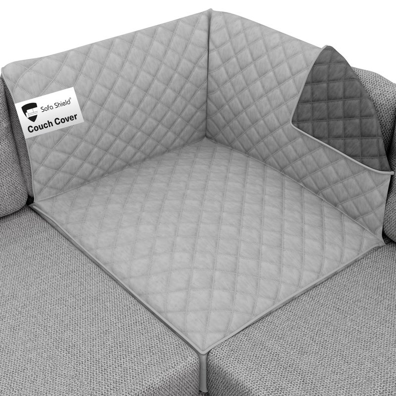 Sofa Shield Patented Sectional Couch Slip Cover, Cushion Protector, US Designed Reversible Stain and Dog Tear Resistant Slipcover, 30x30 inch Seat, Washable Covers for Dogs Pets, Light Gray Charcoal - Image 1